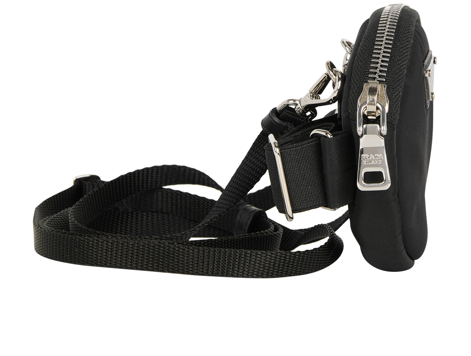 Prada Mini Round Pouch, &pound;350, Accessories, Black, Nylon, Side view